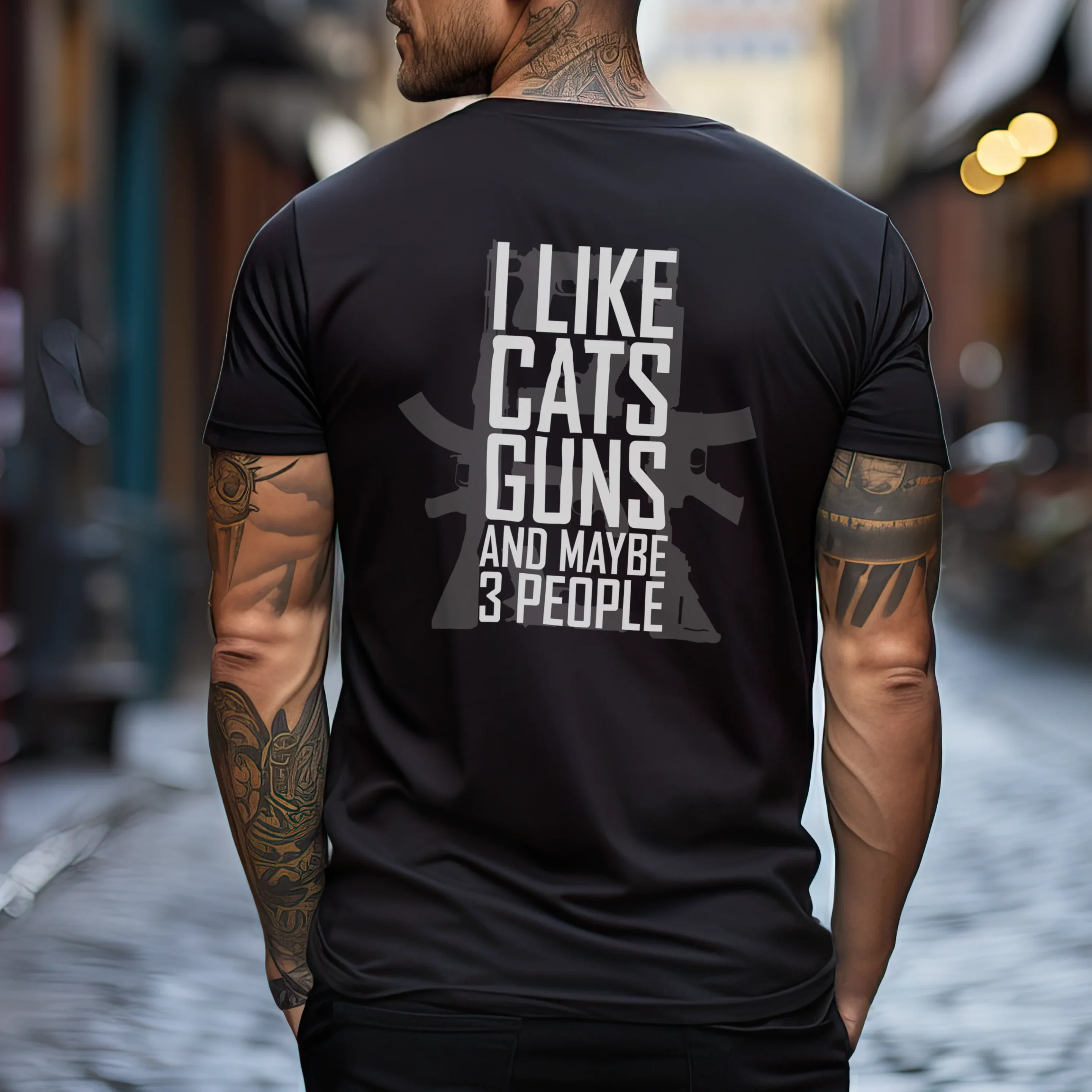 T-Shirt Cats & Guns Homme